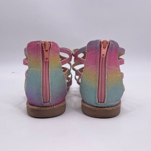 Cynthia Rowley Sz 5 Rainbow Sparkle Glitter Gladiator Sandals Back Zip Girls - Picture 9 of 13